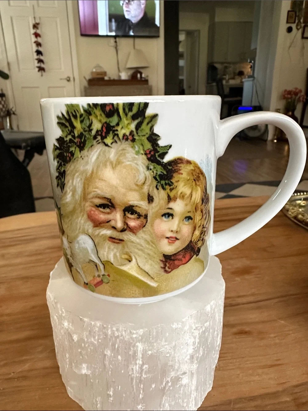Pottery Barn Vintage Santa & Child Illustration mug A happy christmas